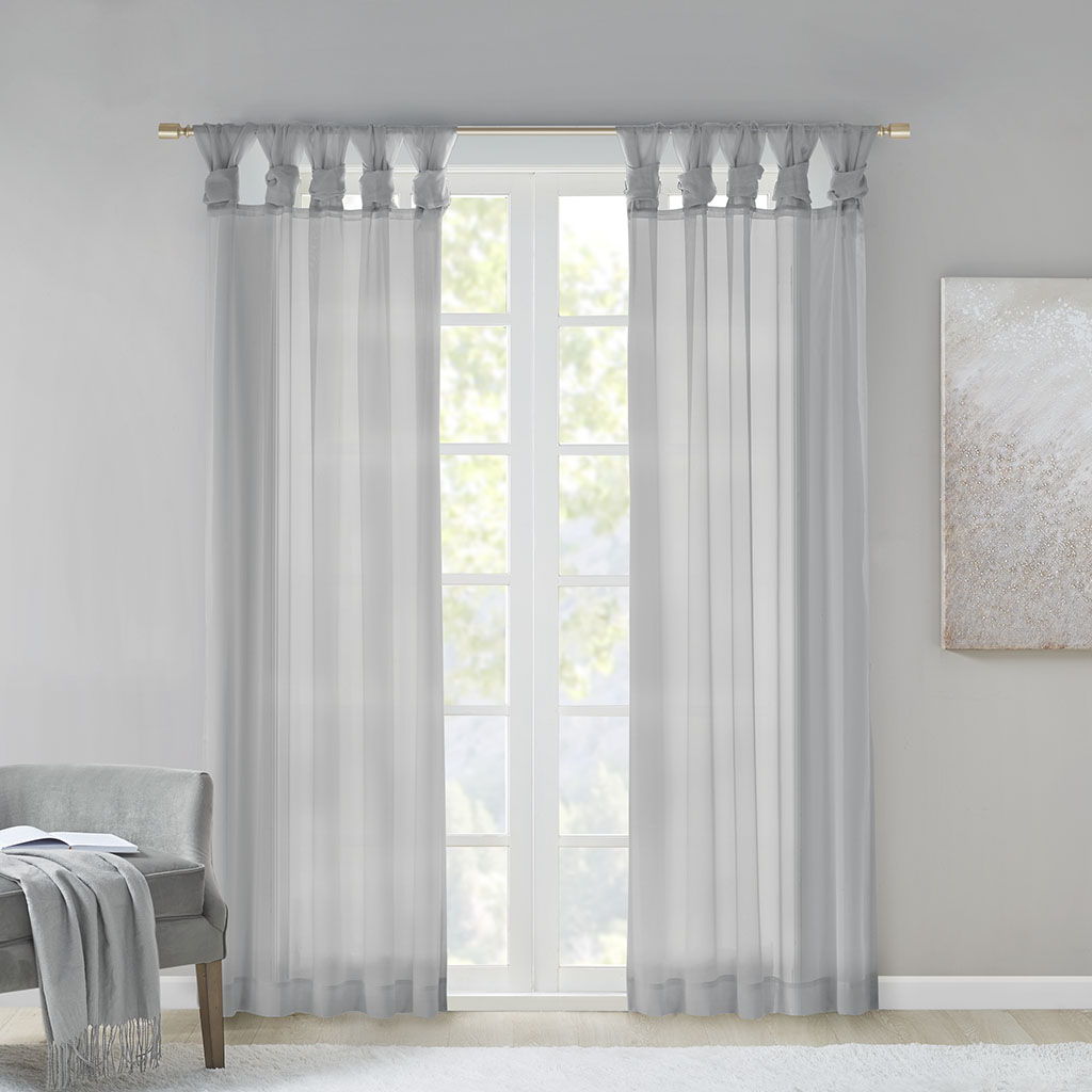 Ceres - 63" Twist Tab Voile Sheer Window Pair - Light Gray