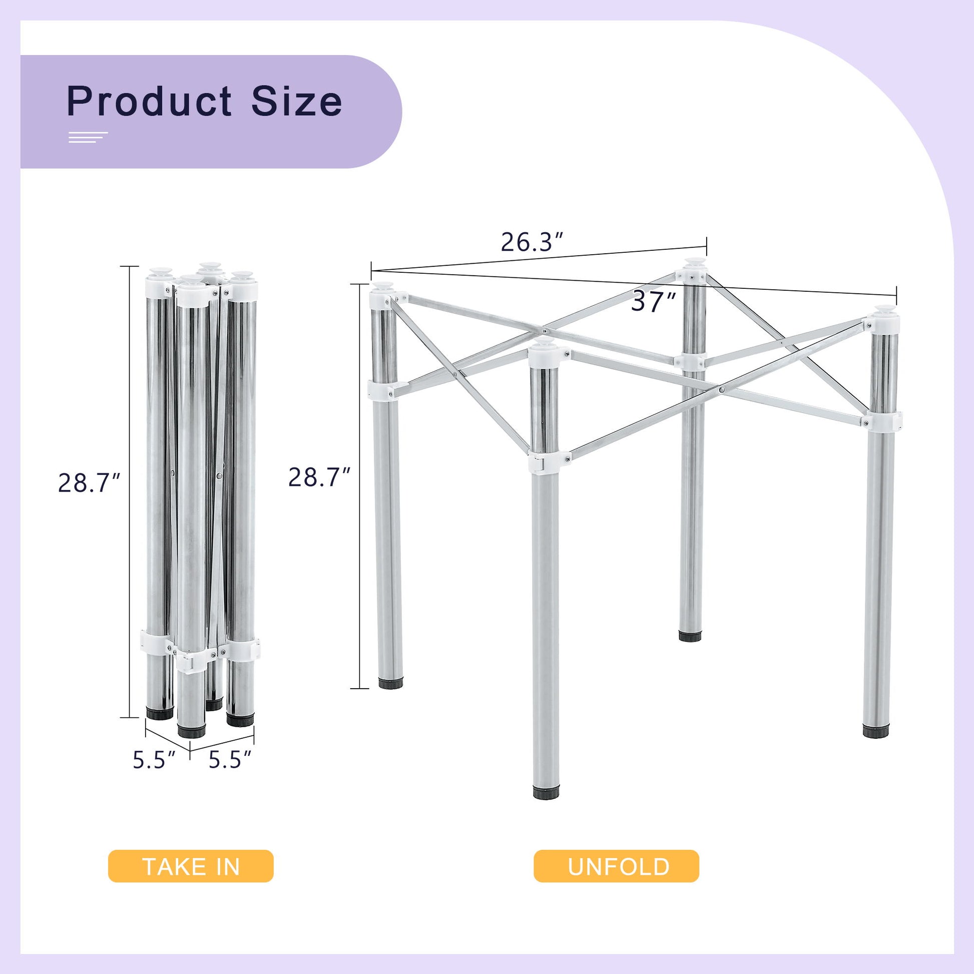 Simple Silver Stainless Steel Folding Table Frame Multifunctional Space Saving Design.Separate Folding Table Legs That Can Be Paired With Various Sizes And Styles Of Tabletops - Silver Home Essentials