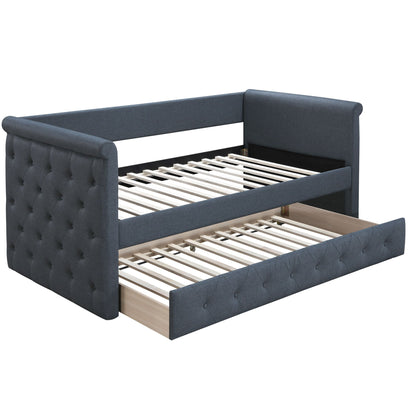 Contemporary Button Tufted Daybed With Slat Trundle Home Essentials