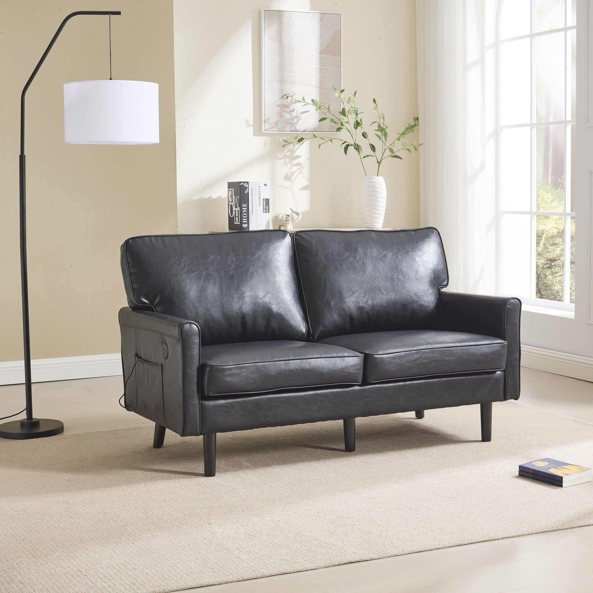 Mid Century Modern Loveseat Sofa With USB Ports, Removable Pillow Cover Home Essentials