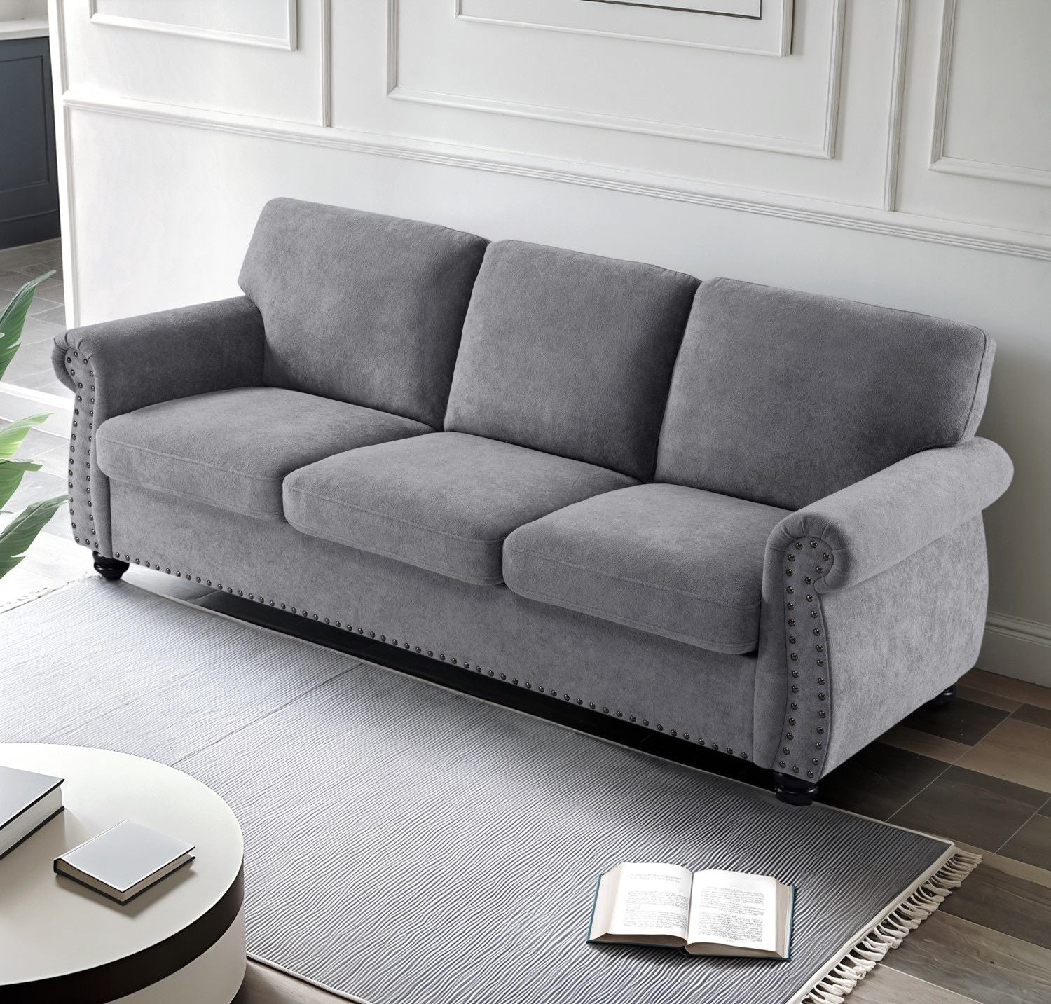 Soft Sofa, Upholstered 3 Seater Couch With High Density Foam, Loose Back Cushions And Turned Legs US Pride