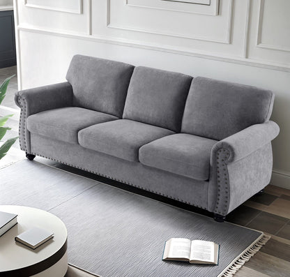 Soft Sofa, Upholstered 3 Seater Couch With High Density Foam, Loose Back Cushions And Turned Legs US Pride