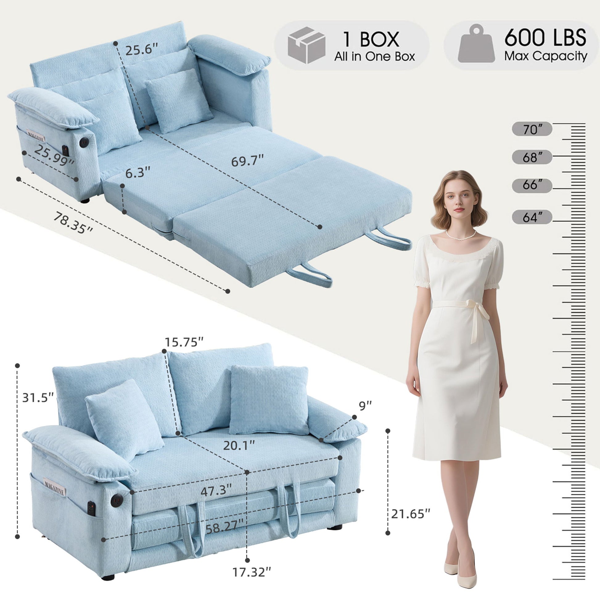 Upholstered Futon Convertible Floor Sofa Bed Home Essentials