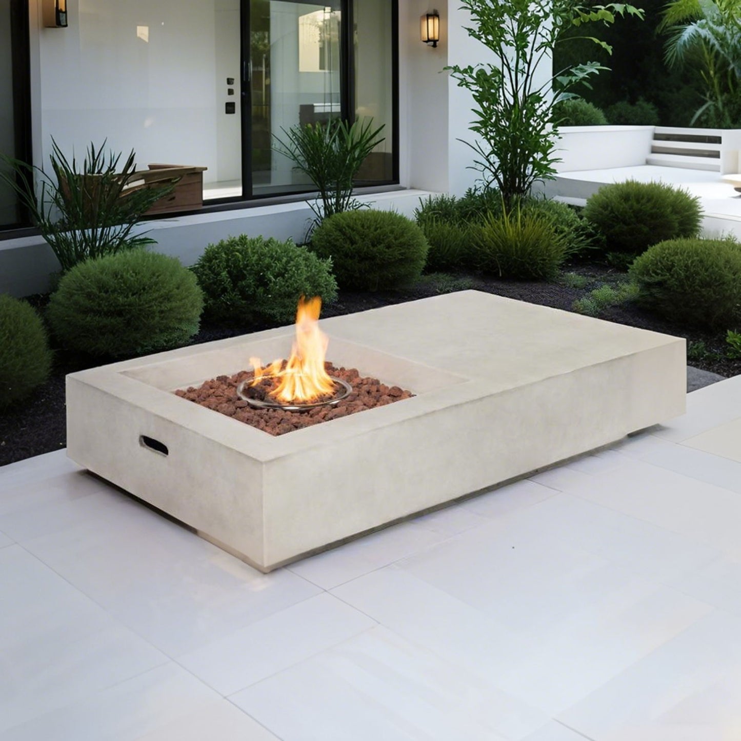 Propane Gas Fire Pit Table, 50000 Btu Rectangular Concrete Fire Pit For Outside Patio Deck Garden Backyard - Light Gray Home Essentials