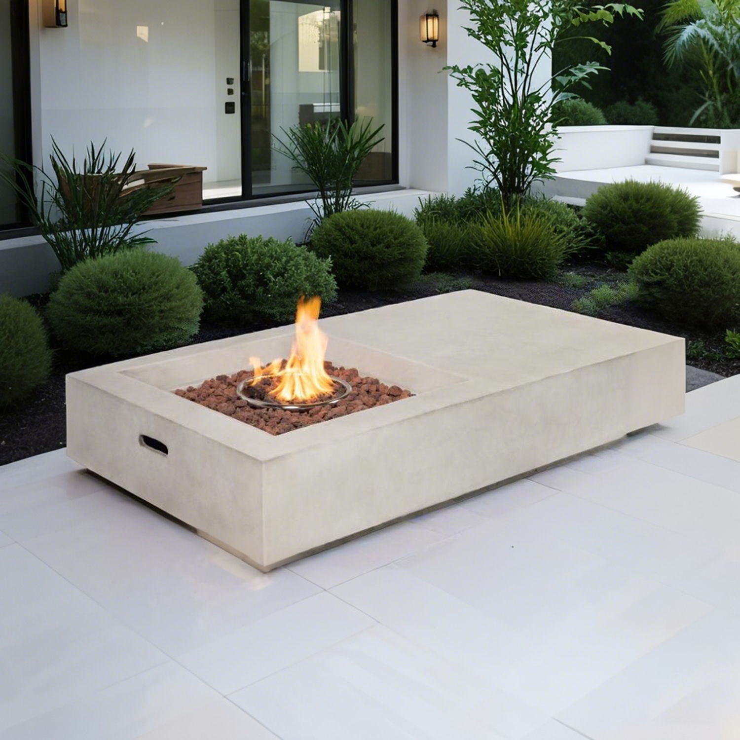 Propane Gas Fire Pit Table, 50000 Btu Rectangular Concrete Fire Pit For Outside Patio Deck Garden Backyard - Light Gray Home Essentials