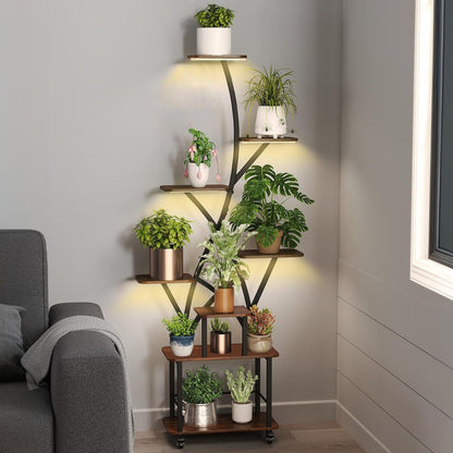 Plant Stand Indoor With Grow Light, 8 Tiered Tall Indoor Plant Shelves For Multiple Plants - Walnut / Black Daily Nest