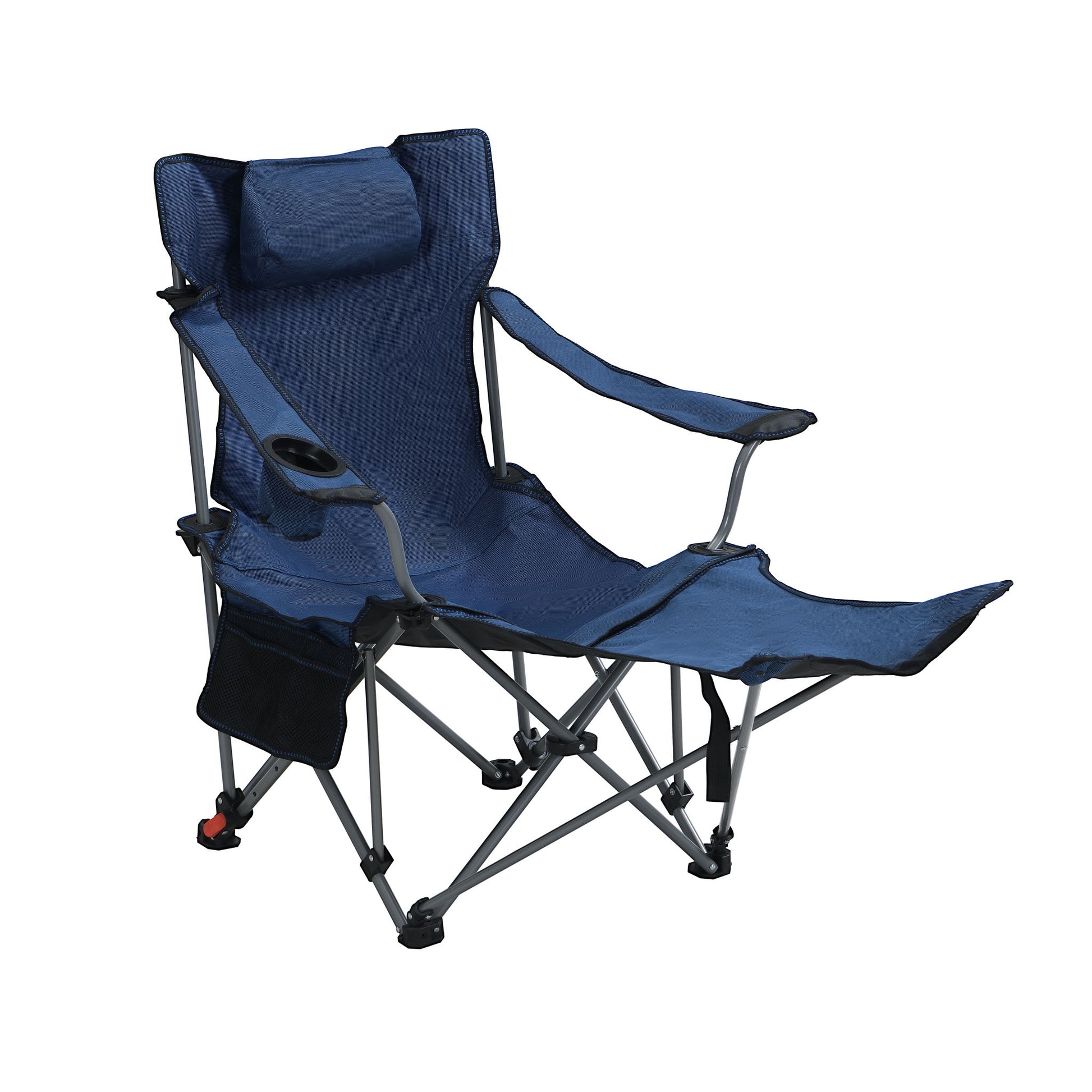 Outdoor Camping Chairs Folding Portable Adjustable Reclining Chair With Side Pockets & Cup Holder - Dark Blue Home Essentials