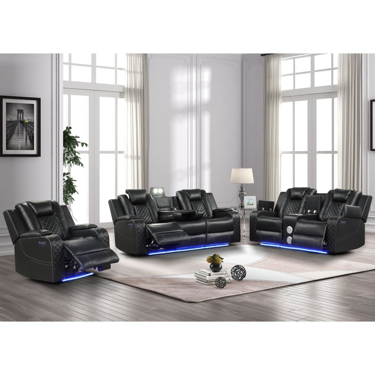 Benz - Power Recliner Set With LED Lighting And USB Charging Matrix Furniture Group