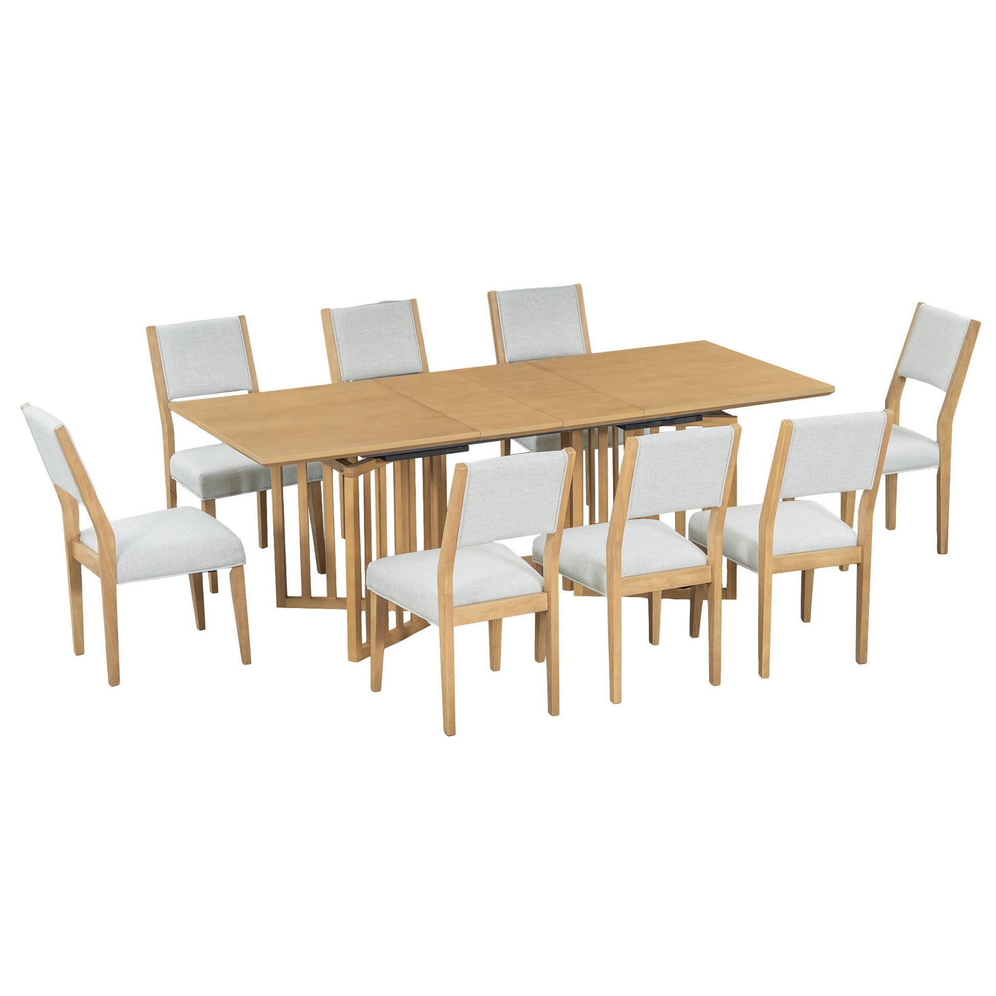Topmax - 9 Piece Farmhouse Extendable Dining Table Set With 2 Removable Leaves And 8 Upholstered Dining Chairs Hearth and Haven