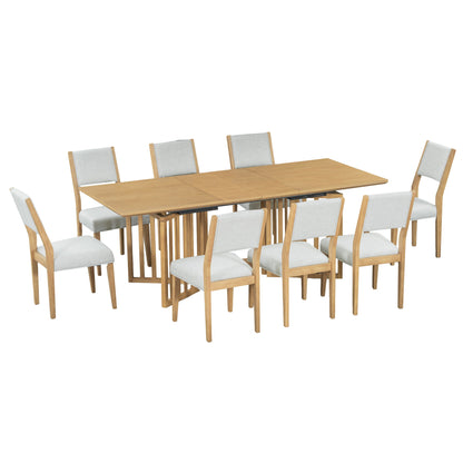 Topmax - 9 Piece Farmhouse Extendable Dining Table Set With 2 Removable Leaves And 8 Upholstered Dining Chairs Hearth and Haven