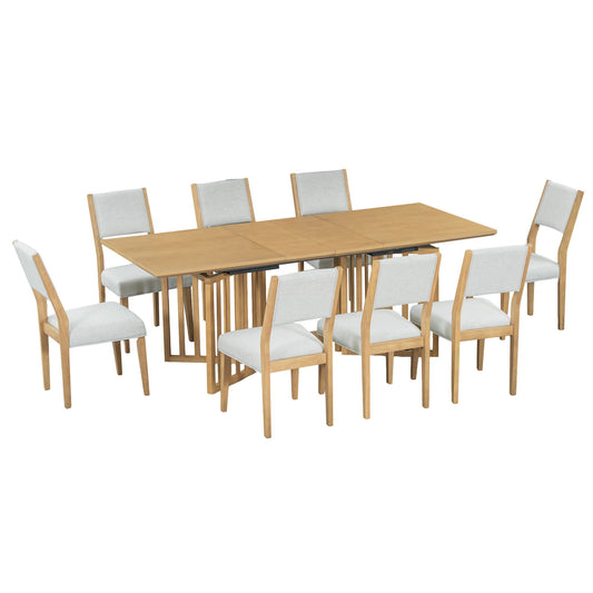 Topmax - 9 Piece Farmhouse Extendable Dining Table Set With 2 Removable Leaves And 8 Upholstered Dining Chairs Hearth and Haven