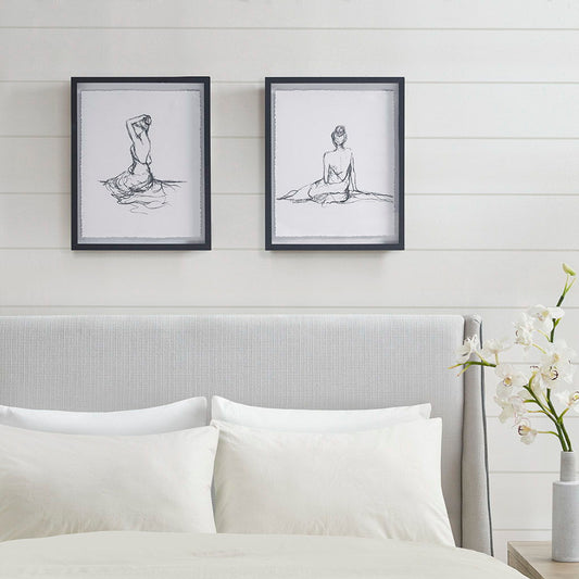 Feminine Figures Deckle Edge Sketch Framed Wall Art (Set of 2) - Black / White