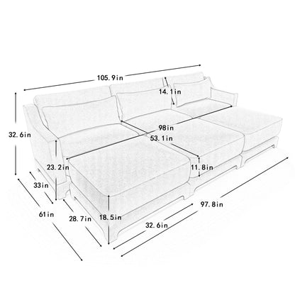 Stylish Sofa With Ottoman And Lumbar Pillows, Ergonomic Design Home Essentials