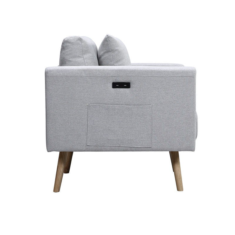 Easton - Linen Fabric Loveseat With USB Charging Ports Pockets And Pillows Lilola Home
