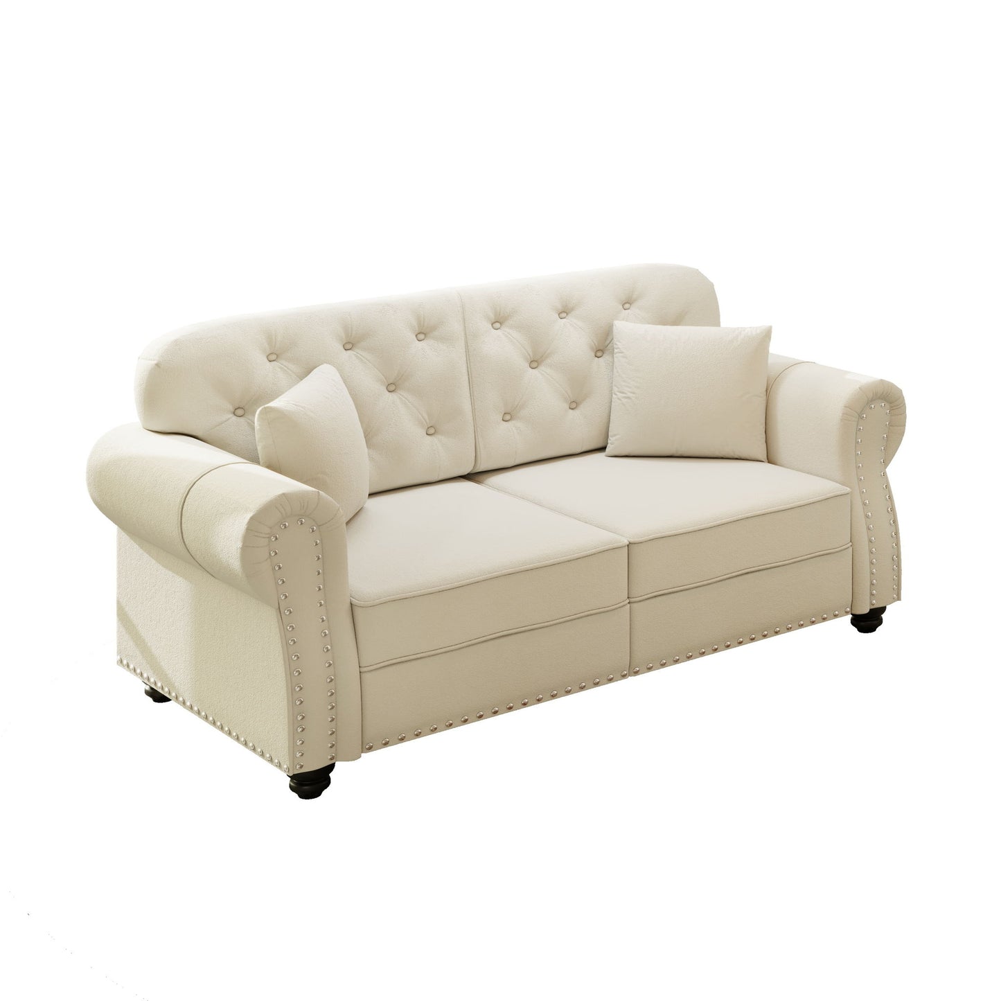 Upholstered Chesterfield Sofa With Nailhead Trim And Rolled Armrests Home Essentials