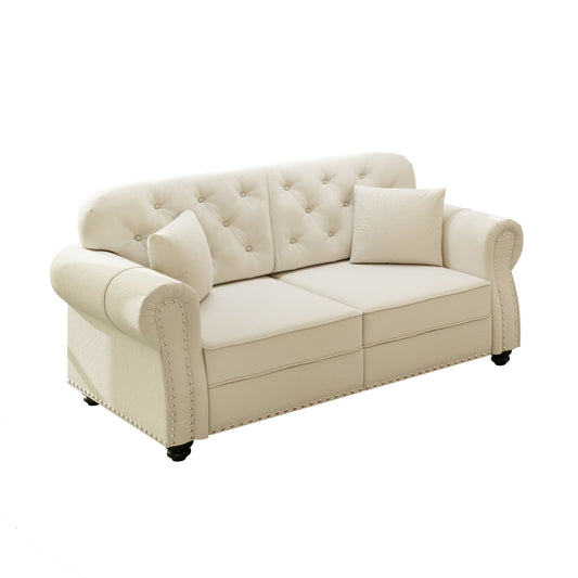 Upholstered Chesterfield Sofa With Nailhead Trim And Rolled Armrests Home Essentials