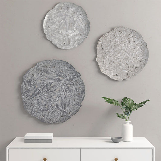 Rossi Feather Painted Round Wall Decor (Set of 3) - Gray