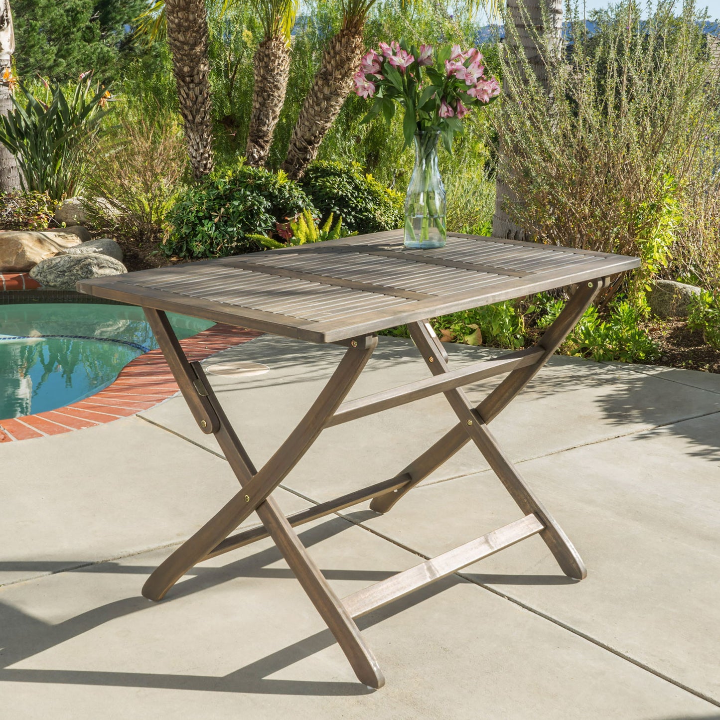 Blissique - Outdoor Foldable Wood Dining Table With Slat Design Noble House