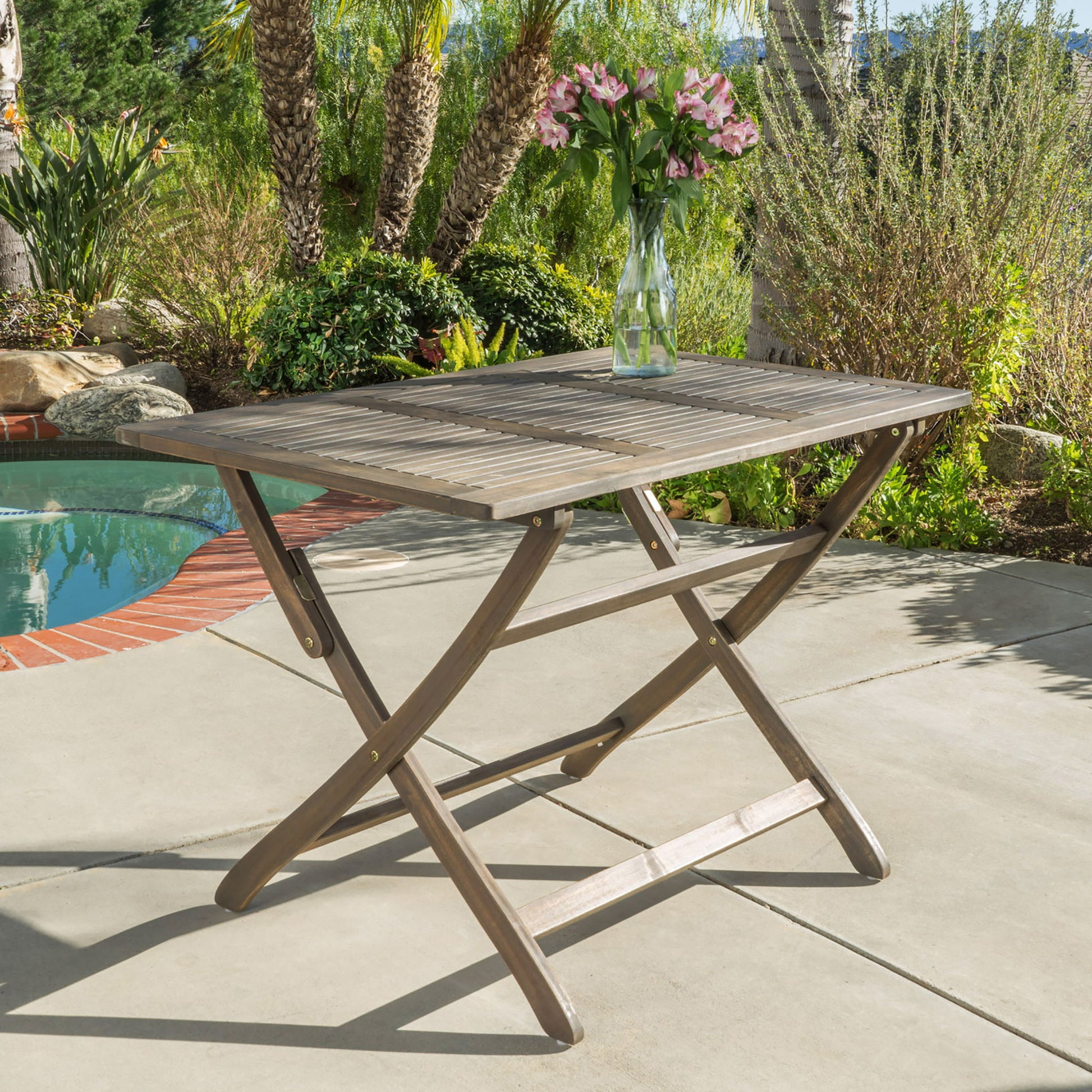 Blissique - Outdoor Foldable Wood Dining Table With Slat Design Noble House