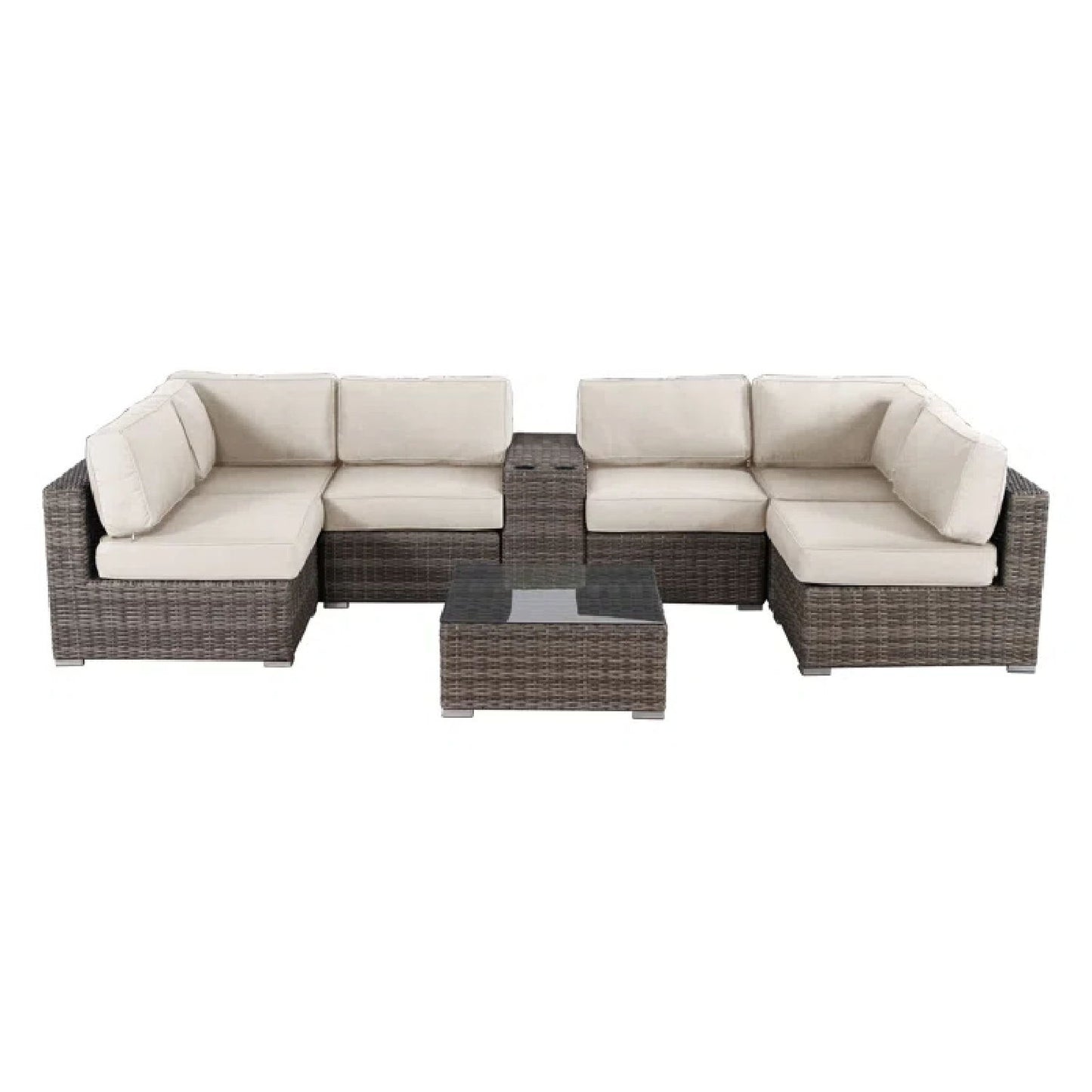 Elegant 4 Person Wicker Patio Seating Set With Cushions And Glass Top Table LSI Patio Furniture