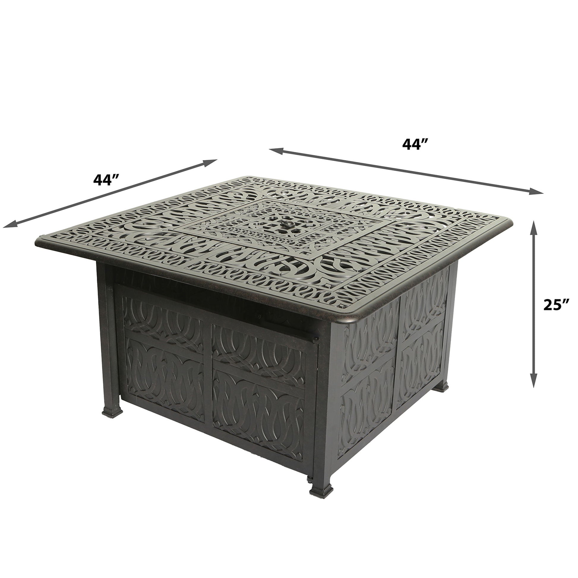 Elegant Cast Aluminum Square Fire Table With Fire Glass And Cover - Antique Bronze Home Essentials