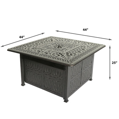 Elegant Cast Aluminum Square Fire Table With Fire Glass And Cover - Antique Bronze Home Essentials