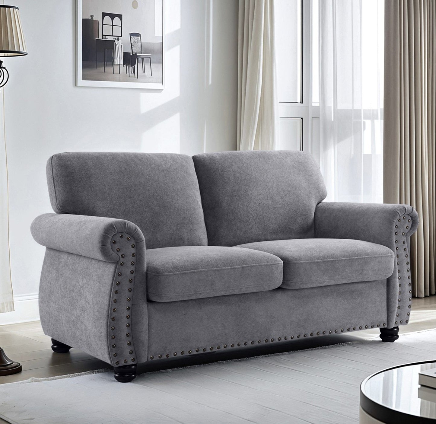 Soft Loveseat, Upholstered 2 Seater Couch, Loose Back Cushions And Turned Legs US Pride