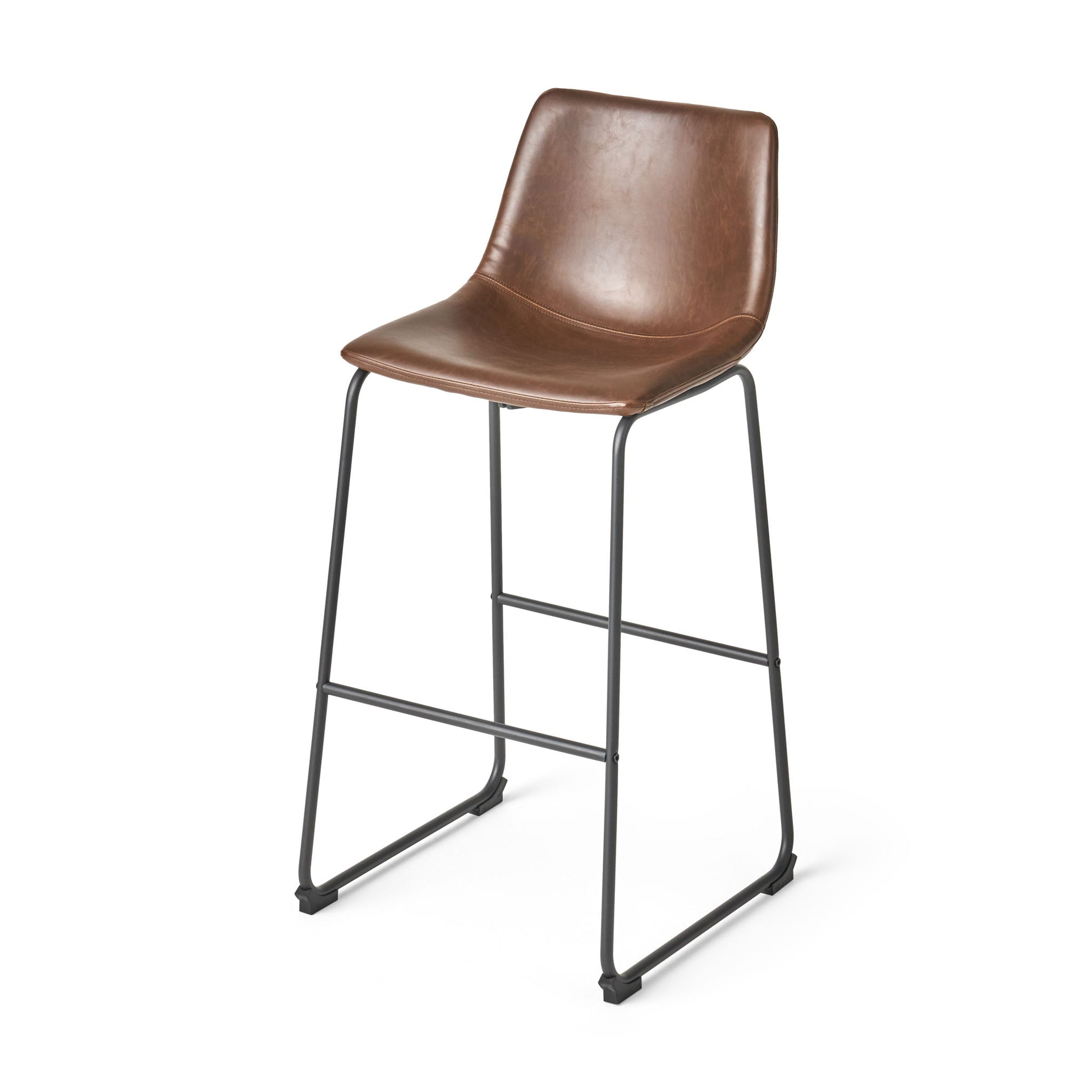 Barstool With Upholstery And Foot Rail - Vintage Brown Noble House