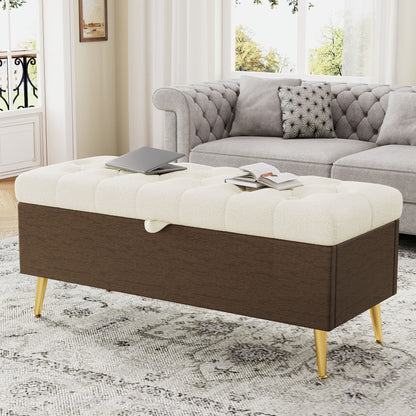 Modern Tufted Storage Ottoman Bench With Metal Legs Hearth and Haven