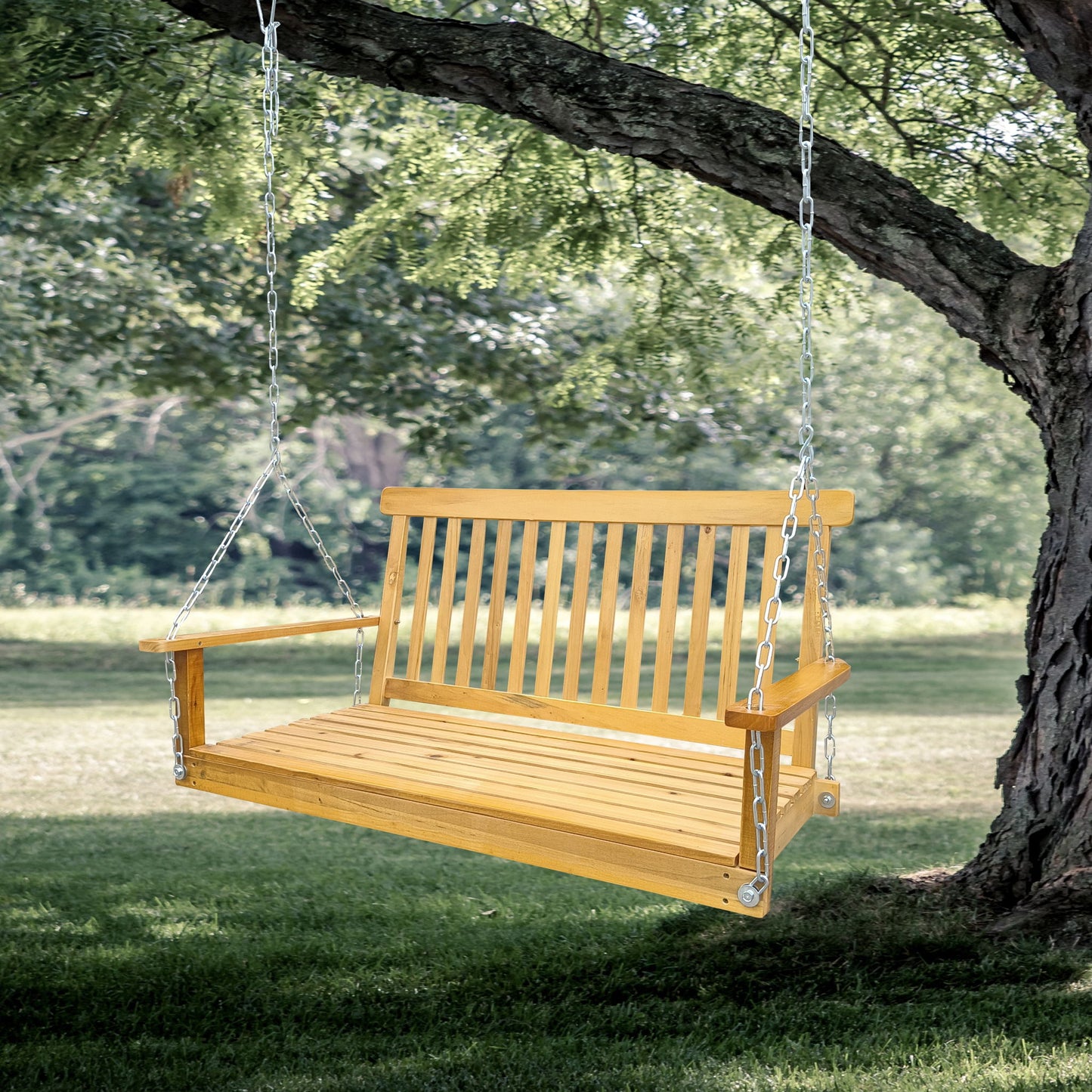 Front Porch Swing With Armrests For Outdoor Patio, Garden Yard, Backyard Or Sunroom Home Essentials