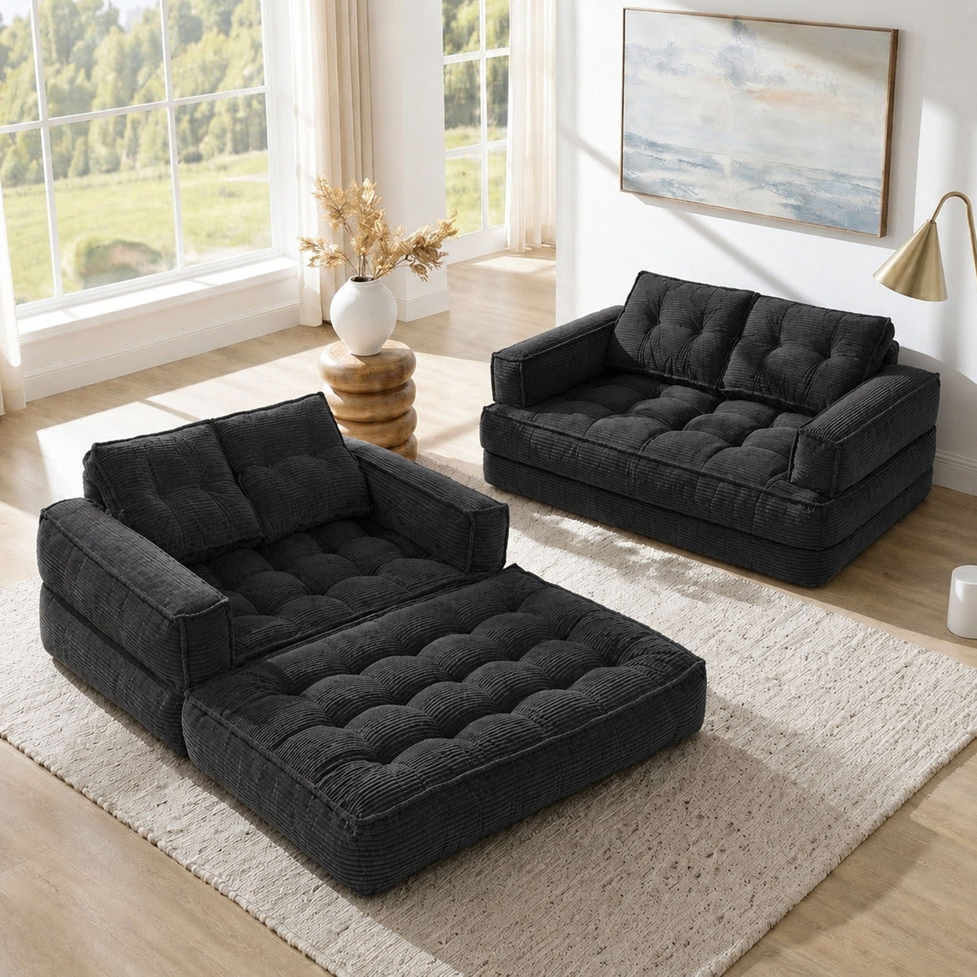 2 Seater Modular Corduroy Sofa With Chaise Lounge For Living Room Home Essentials