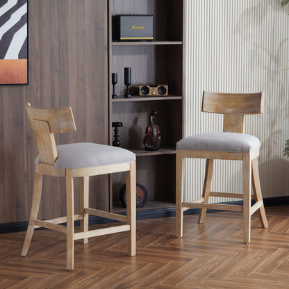 Upholstered Counter Height Bar Stools With Solid Rubber Wood Frame (Set of 2) Noble House