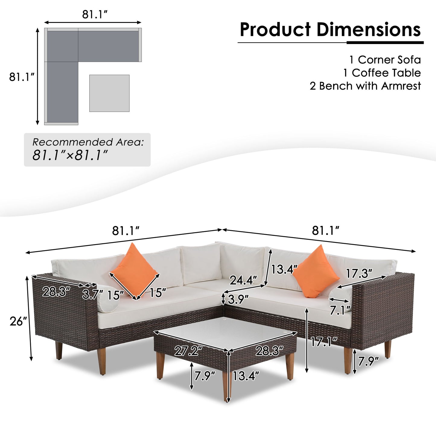 4 Pieces Outdoor Wicker L-Shape Sofa Set Hearth and Haven