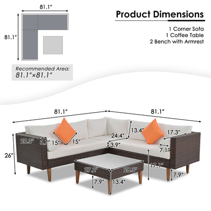 4 Pieces Outdoor Wicker L-Shape Sofa Set Hearth and Haven
