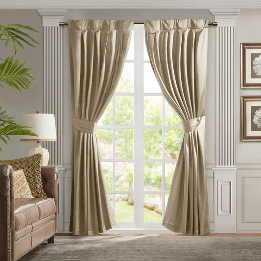 Avignon - Pleat Curtain Panel With Tieback Single - Champagne