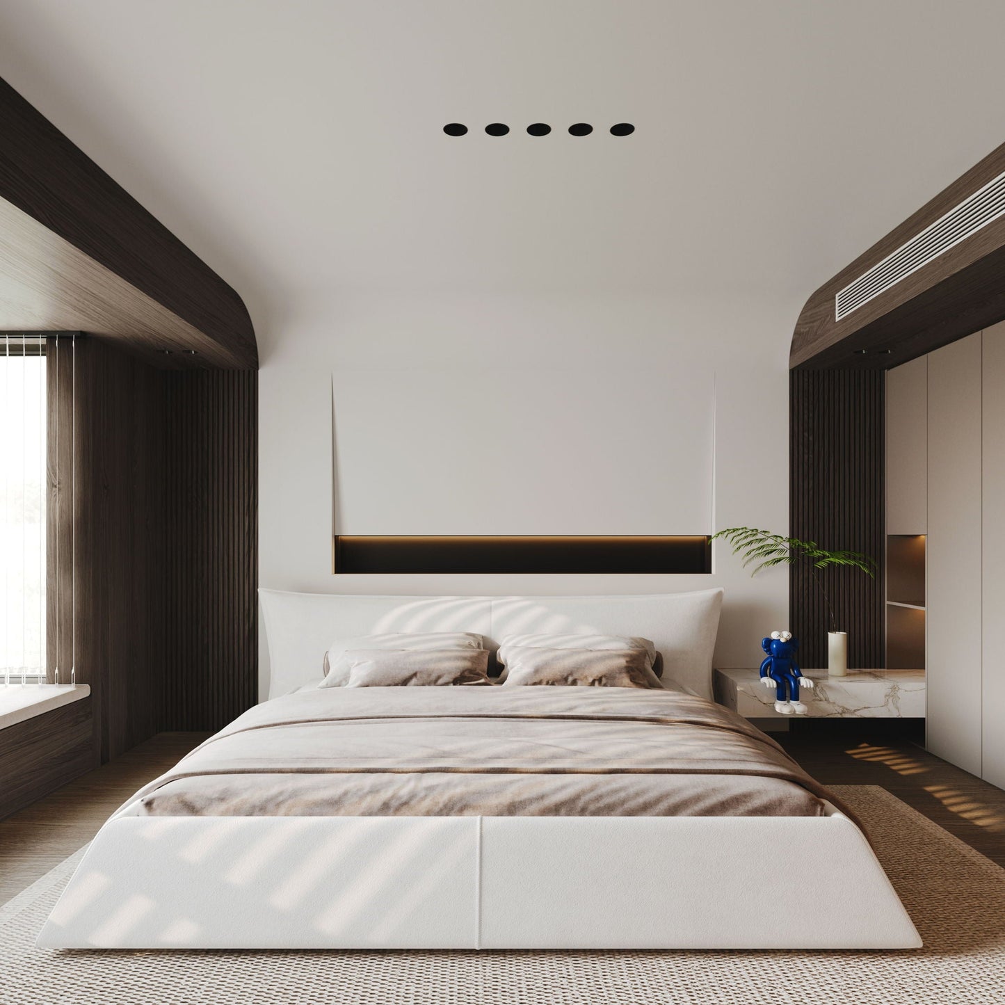 Upholstered Platform Bed With Special Shaped Velvet Headboard Home Essentials