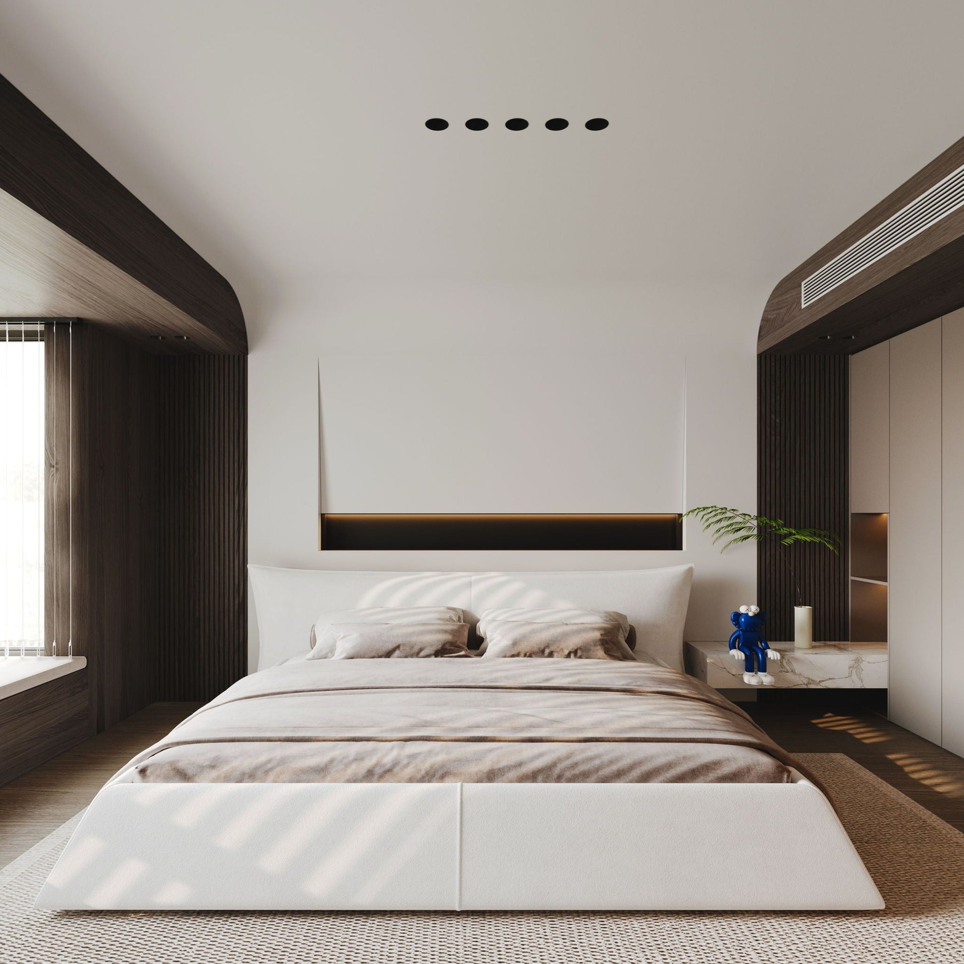 Upholstered Platform Bed With Special Shaped Velvet Headboard Home Essentials