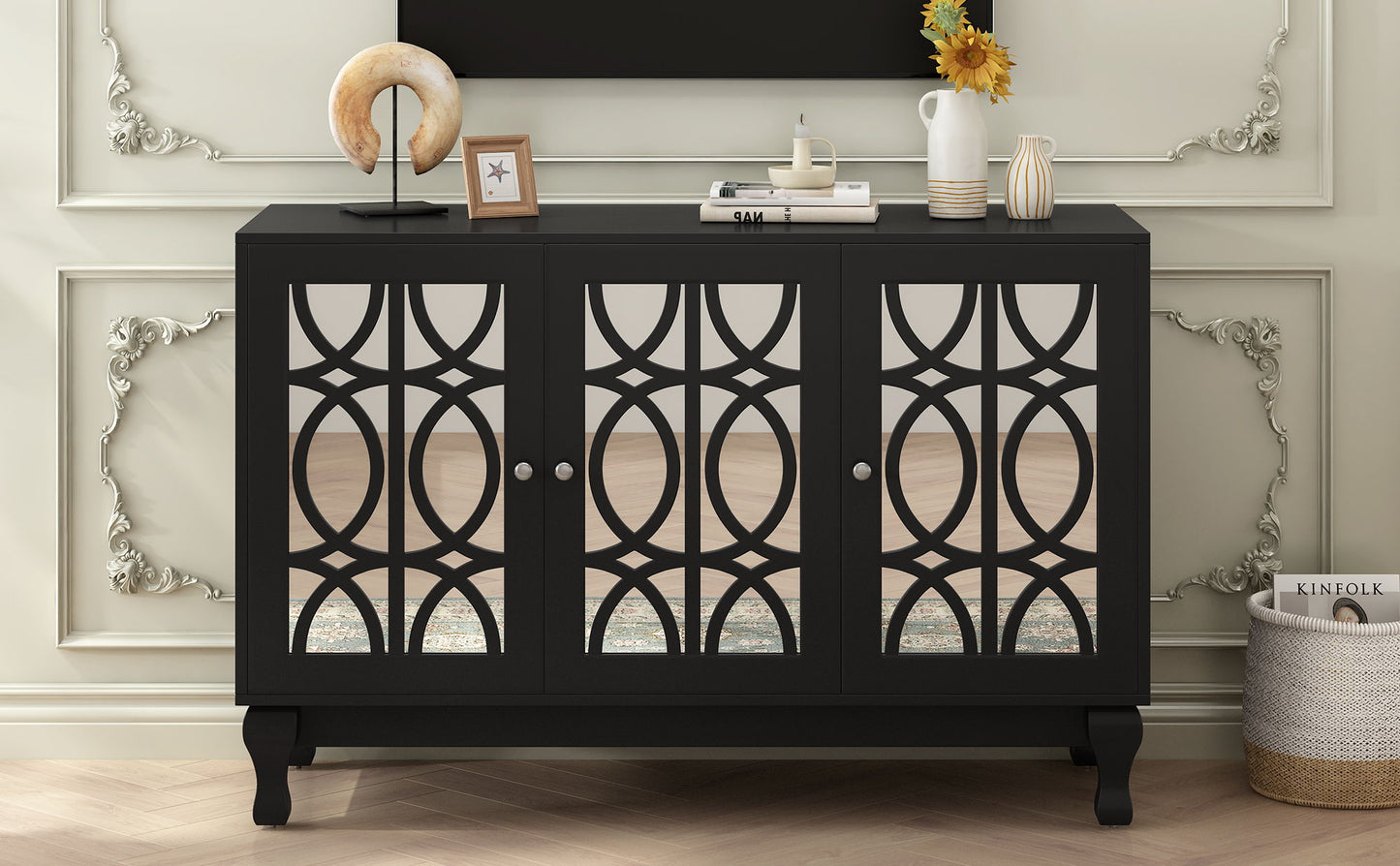 Modern Mirrored TV Stand, 3 Adjustable Shelves For Living Room Hearth and Haven