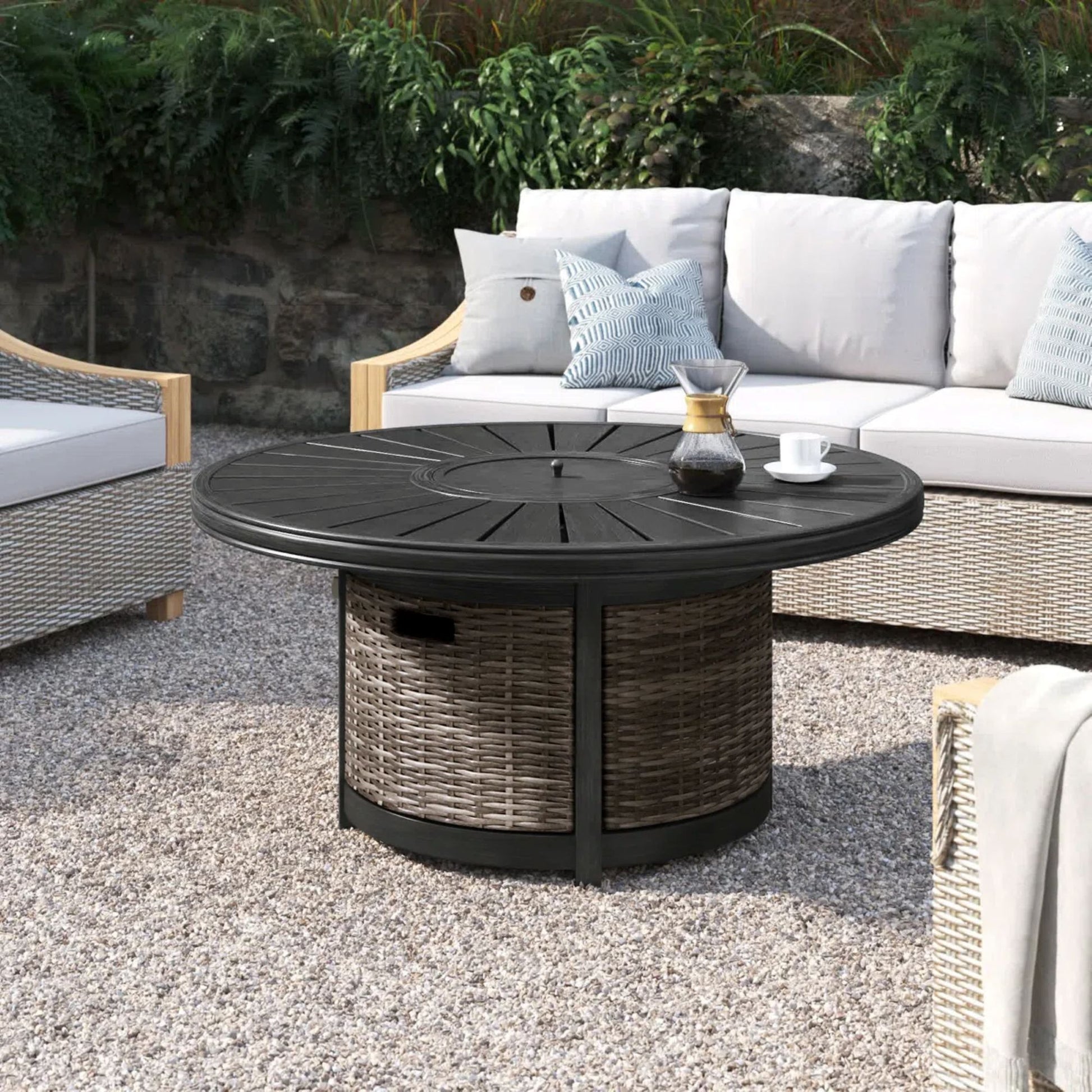 Propane Outdoor Fire Pit Table - Brown LSI Patio Furniture