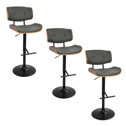 Lombardi - Mid Century Modern Adjustable Barstool With Swivel With Straight T Footrest (Set of 3) Lumi Source