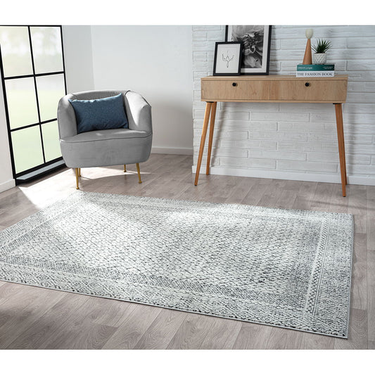 Kenzie - Moroccan Bordered Global Woven Area Rug - Gray/Cream