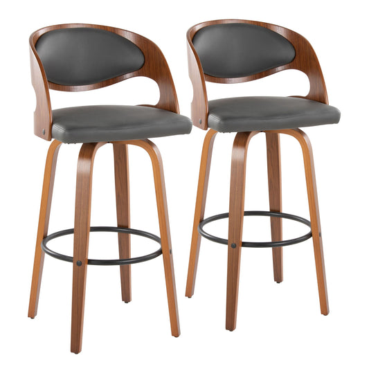 Pino - Mid Century Modern Fixed Height Barstool With Swivel & Round Footrest (Set of 2) Lumi Source