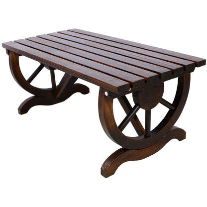 Rustic Wooden Bench With Wagon Wheel Legs For Garden And Patio - Brown Home Essentials