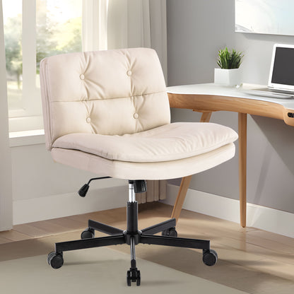 Large Size Swivel Home Office Desk Chair Armless Office Room Chair - Beige Home Essentials