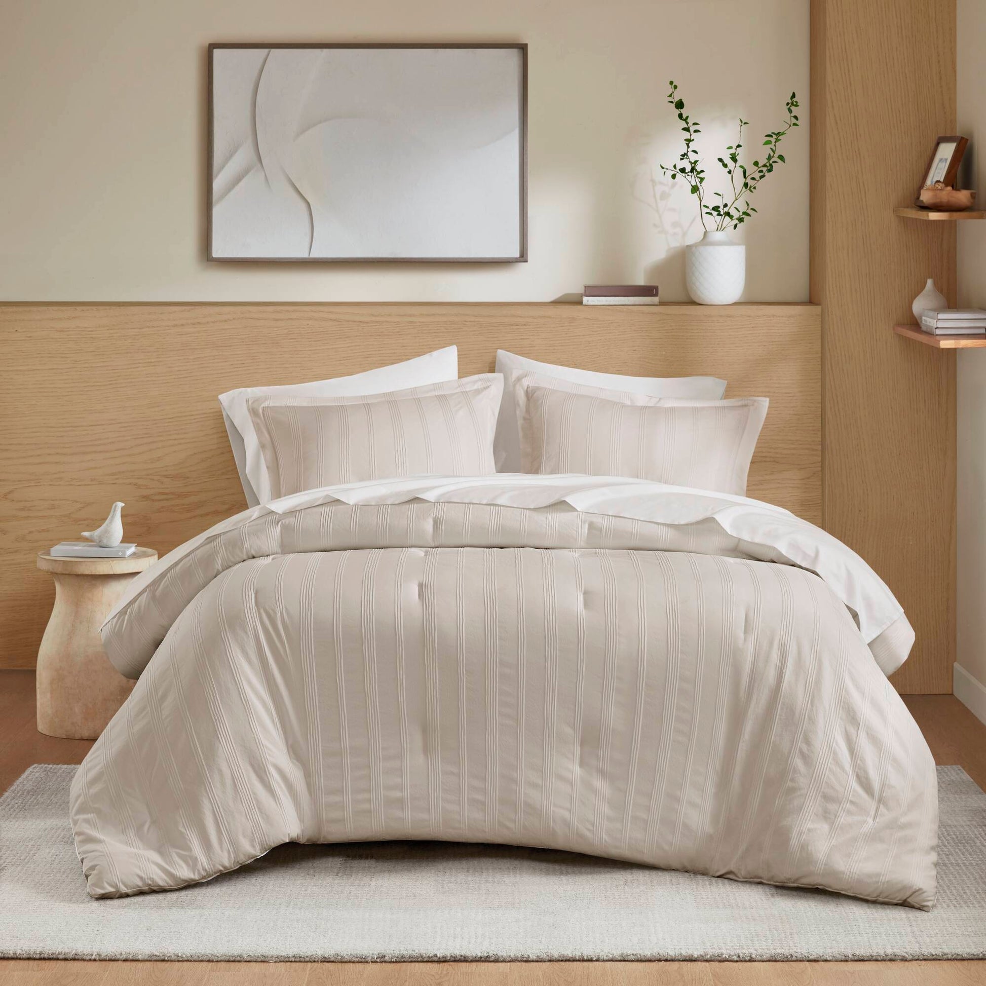 Logan - Full Striped Comforter Set - Neutral Super Listing