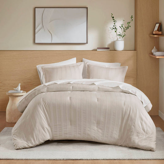 Logan - Full Striped Comforter Set - Neutral Super Listing
