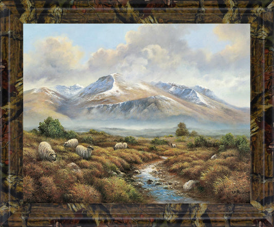 Woolly Grazing Vista - 28" x 34" Framed Wall Art Classy Art