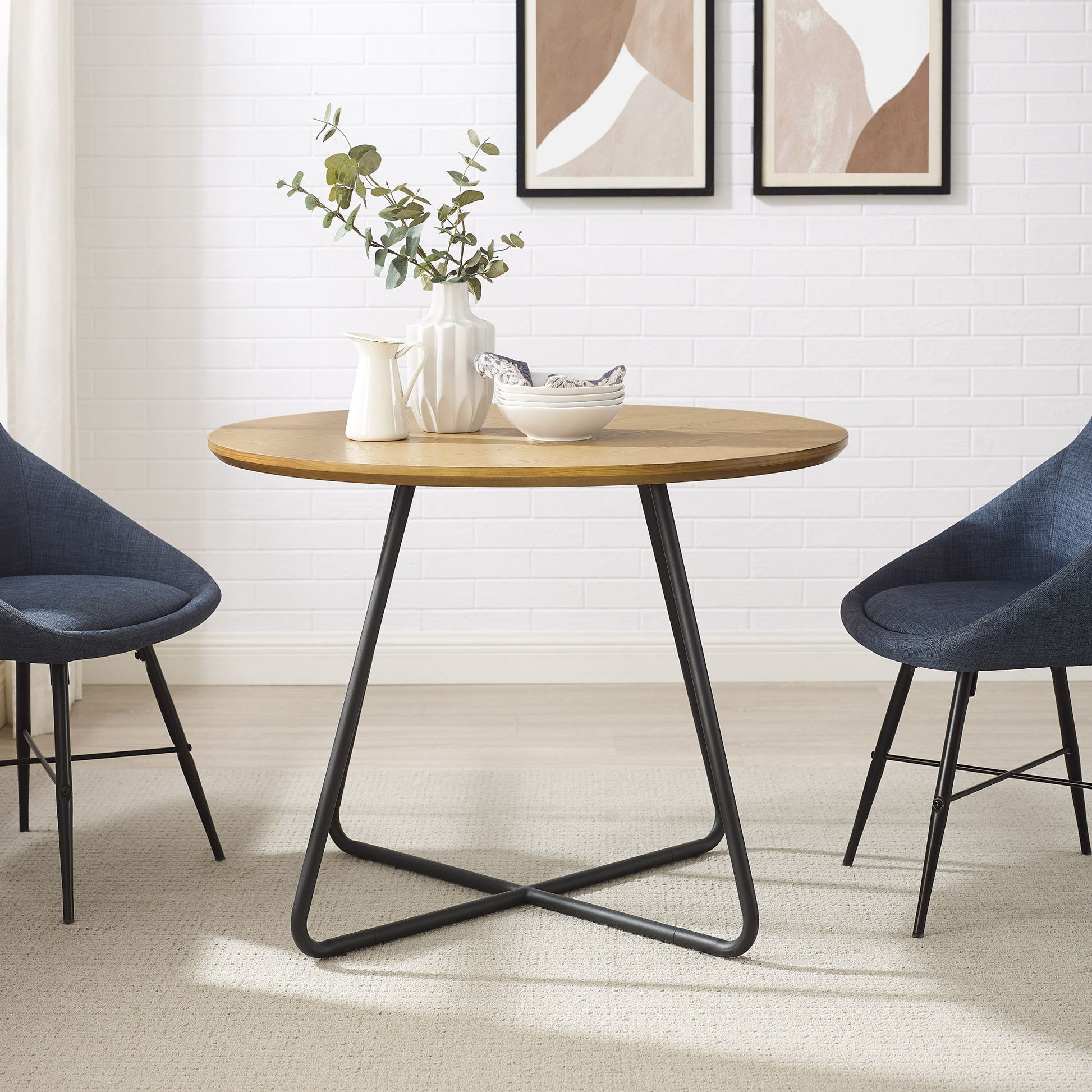 Modern Curved X Base Round Dining Table - English Ash Walker Edison