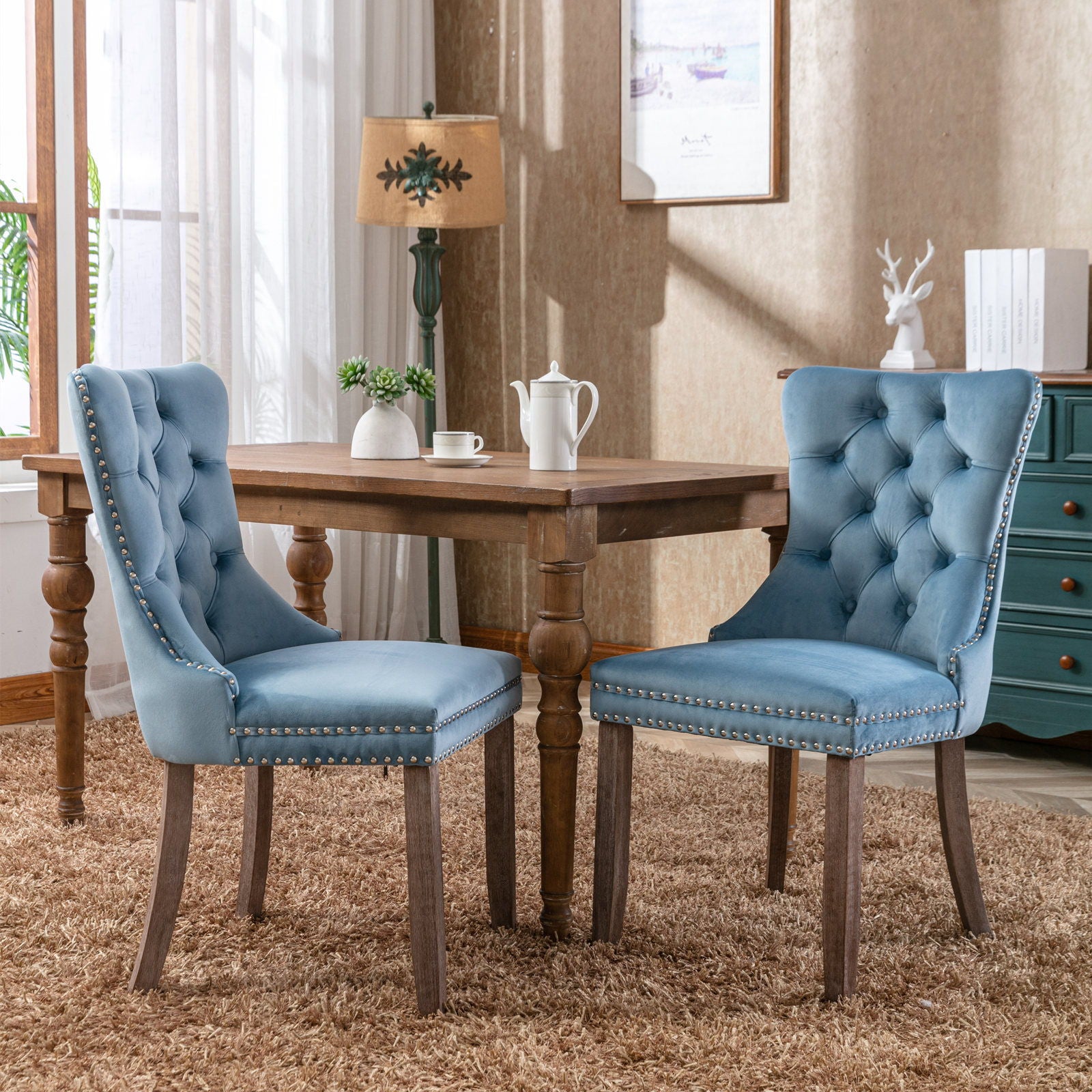 Nikki - Modern, High-End Tufted Solid Wood Contemporary Velvet Upholstered Dining Chair With Wood Legs Nailhead Trim (Set of 2) Home Essentials