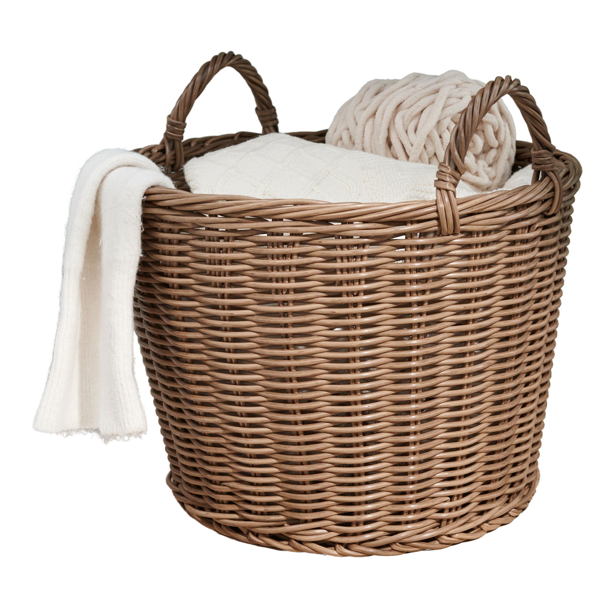 Round Cone Woven Resin Wicker Basket With Handles For Versatile Storage - Walnut Brown Daily Nest